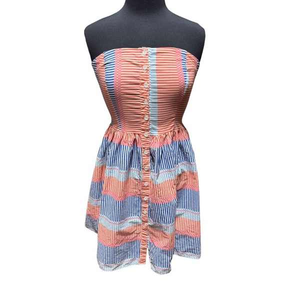 Bebop Strapless Button-Up Cotton Striped Summer Vacay-Ready Dress Size XL - Picture 2 of 6